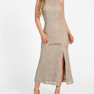 Guess Liza Lace Maxi Dress Tan Lace - Size SMALL